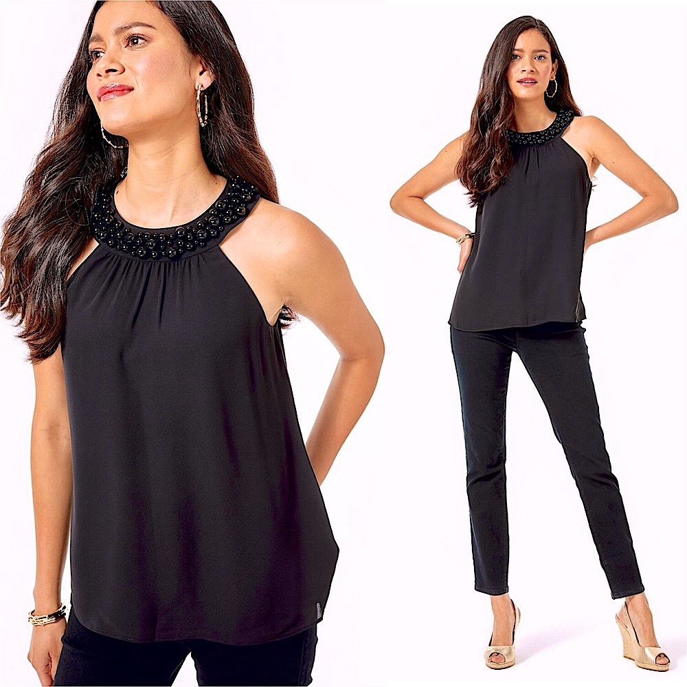 LILLY PULITZER Shawn Beaded Top Black